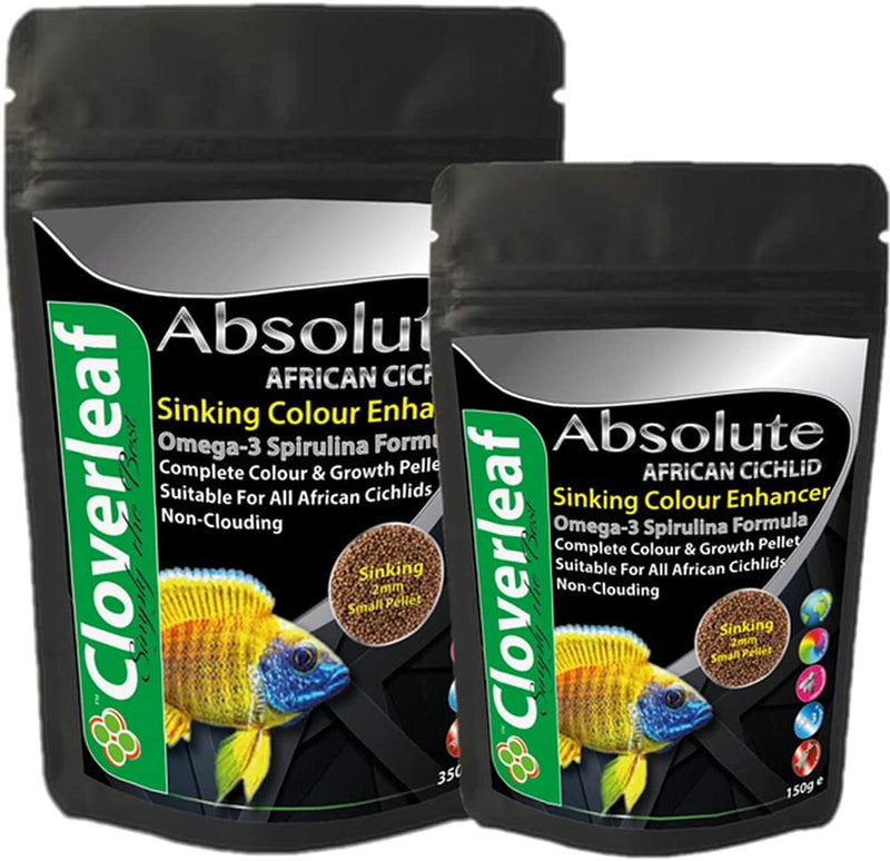 Cloverleaf Absolute African Cichlid 54% Protein Colour Enhancing Sinking Pellets Food 150g